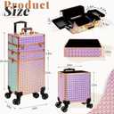 3 in 1 Rolling Makeup Train Case Professional Large Cosmetic Trolley Cosmetology Case on Wheels Traveling Cart Trunk for Hairstylist Artist Nail Beauty Salon Barber, Colorful