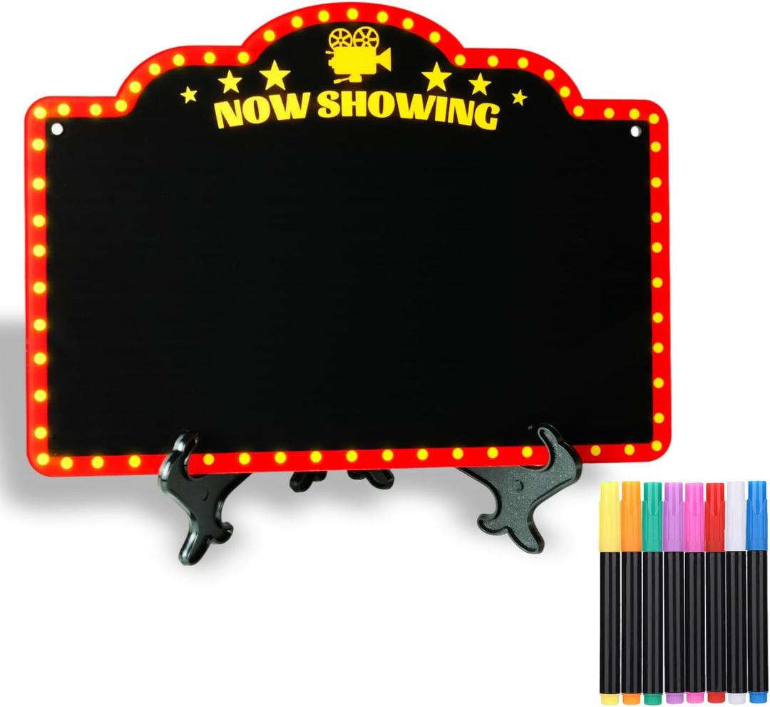 Movie Night Supplies Decorations Chalkboard Kit, Movie Theme Decor for Party, Room, Home Theater, Outdoor, Halloween Christmas, Now Showing Sign, Movie Lover Gifts (with 8-Chalk Markers)