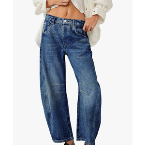 PLNOTME Women's Baggy Boyfriend Jeans Vintage Wide Leg Mid Rise Barrel Denim Ankle Pants 04