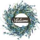 24inch Artificial Blue Forsythia Flower Wreath for Front Door Spring Summer Daisy Lavender Wreaths All Year Around Farmhouse Wild Wreath with Welcome Sign for Outdoor Wall Window Garden Porch Decor