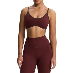 Aoxjox Women's Color Block Workout Sports Bras Fitness Lexi Lined Strappy Bra Athletic Yoga Crop Tank (Rum Raisin/ Mulch, Medium)
