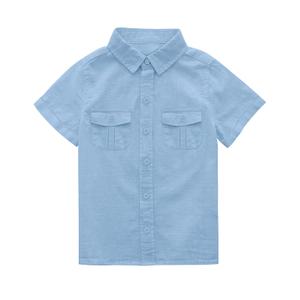 Makkrom Boys Button Down Short Sleeve Linen Shirts Casual Summer Beach Lapel Collar Top Shirts Blue (Blue)