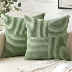 ANRODUO Pack of 2 Sage Green Pillow Covers 18x18 Inch Boho Decorative Spliced Throw Pillow Covers Soft Couch Pillowcases Cross Patchwork Textured Cushion Covers for Sofa Bed Living Room Spring Decor