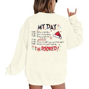 VILOVE Merry Christmas Sweatshirt Women Christmas My Christmas Day I'M Booked Hoodies Xmas Long Sleeve Sweater Blouse Top (XX-Large)
