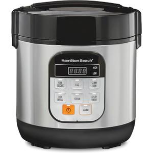 Hamilton Beach Compact Multi Cooker, 1.5 Quart (1.4 L), Stainless Steel, 6 Cups Cooked (3 Cups Uncooked), Rice Cooker, Egg Cooker, Slow Cooker & Food Steamer, Model 37524MN