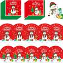 150 Pcs Merry Christmas Plates and Napkins Set  Xmas Paper Plates and Napkins, Snowman Dinner Dessert Plate Napkin Tableware Kit for Winter Christmas Party Supplies Table Decorations, Serve 50