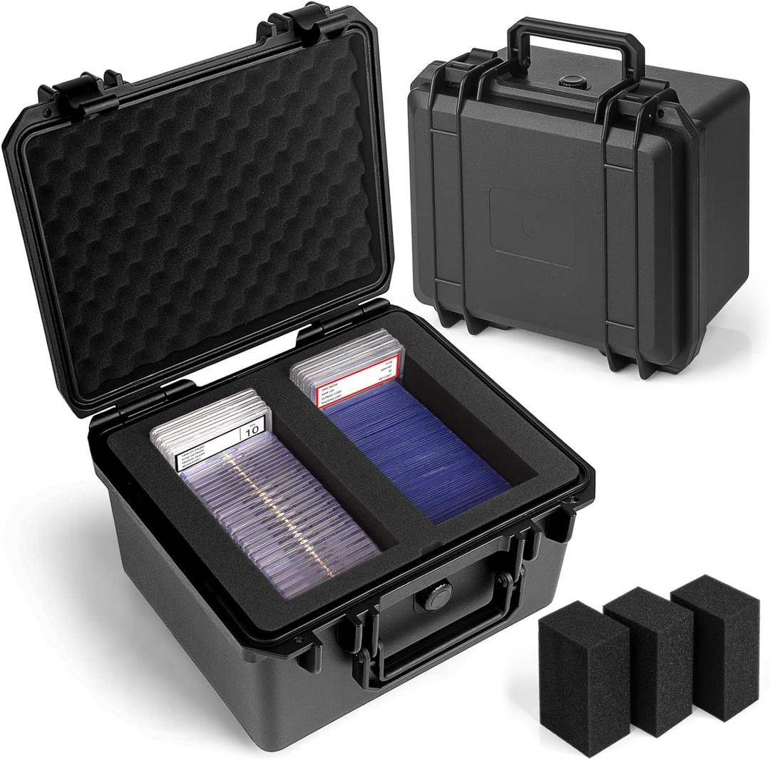 Graded Card Storage Box - Sports Trading Card Slab Case Compatible with PSA CSG SGC Magnetic Card Holder & Top Loaders, Waterproof Boxes - 2 Custom Graded Cards Case Compartments