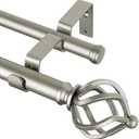 KAMANINA Double Curtain Rod 72 to 144 Inches(6-12 Feet) Antique Silver Curtain Rods for Windows 66 to 120 Inches, 7/8 Inch Heavy Duty Drapery Rod with Twisted Cage Finials