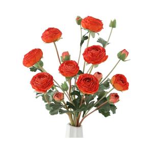 6Pcs Realistic Orange Silk Ranunculus Artificial Flowers Long Stems, 23.6" Tall Fake Flowers Faux Flowers Suit for Year-Round Home Decoration, Wedding, Bridal Bouquets, Office