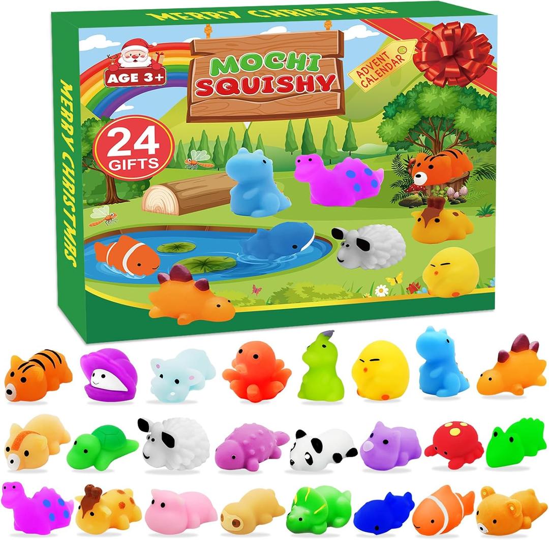 2025 Mochi Advent Calendar, 24 Days Christmas Countdown Calendar Mochi Squishy Stress Relief Toys for Kids Girls Boys Teens Toddlers Christmas Party Favors Gifts
