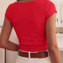 BTFBM Womens Summer Tops 2026 Ribbed T Shirts Crew Neck Short Sleeve Stretchy Ruched Slim Fit Workout Going Out Top(Red, XX-Large)