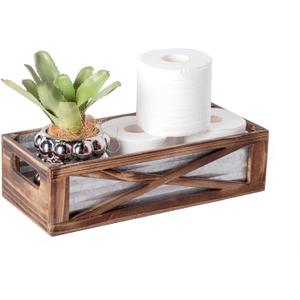 Wooden Toilet Tank Basket, Rustic Bathroom Decor Box, Farmhouse Toilet Paper Organizer Holder, Decorative Bathroom Storage Basket, Barn Door (Brown)