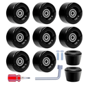 Tanzfrosch 8 Pack Roller Skate Wheels with Bearings Installed and 2 Toe Stoppers for Double Row Skating, Quad Skates and Skateboard Outdoor or Indoor Use, 32mm x 58mm 82A (Black)