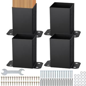 VEVOR 4x4 Post Bracket, 4PC Post Base Brackets, Inner Size 3.6"x3.6" Heavy Duty Powder-Coated Post Anchor Matte Black Wood Post Brackets for Pavilion Deck Railing Support Deck Base Plate