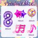 3 x 9Pcs Kpop Birthday Decorations - Kpop Music Balloons Hot Pink Music Note Balloons - 40 Inch Purple Number 8 Balloon for Disco Party Decor - K pop Music Themed Birthday Party Decorations, 40 inch, 18 inch