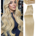 WIGNEE Double Butterfly Glueless Weft Hair Extensions Human Hair 2 PCS Real Human Hair Beaded Weft Hair Extensions Human Hair Blonde Color for women(613#)