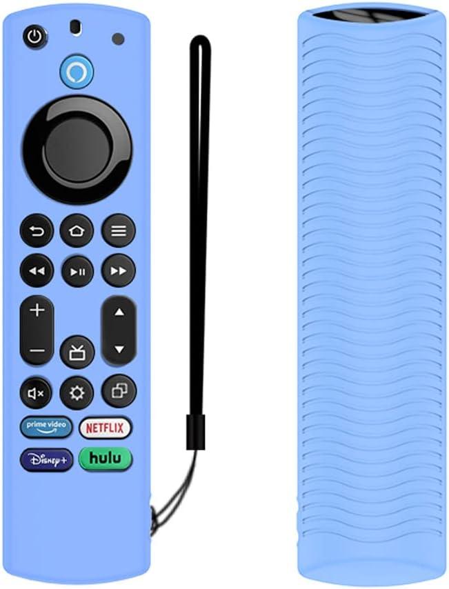 Voice Remote Cover, Silicone Remote Case Compatible with Insignia Firetv Omni Series or TV 4-Series, Lightweight Anti Slip Shockproof Remote Cover Case with Lanyard (Blue Glow)