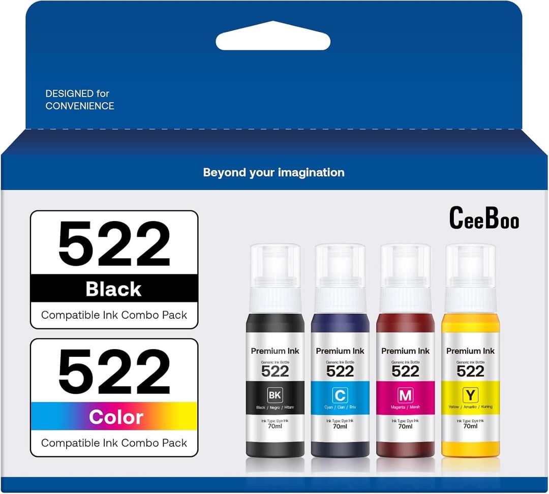 522 High Capacity Refill Ink Bottle Replacement for Epson Compatible 522 Ink Refill Bottle(Not Sublimation Ink)Use for ET-2803 ET-2800 ET-2720,4 Packs