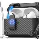 R-fun Compatible with AirPods Pro 2nd Generation 2023(USB-C), 2022(Lightning Cable), 1st Gen 2019 Charging Case, Full Drop Protection Auto Pop-Up Lid Design with Cleaner Kit, Fiber Black