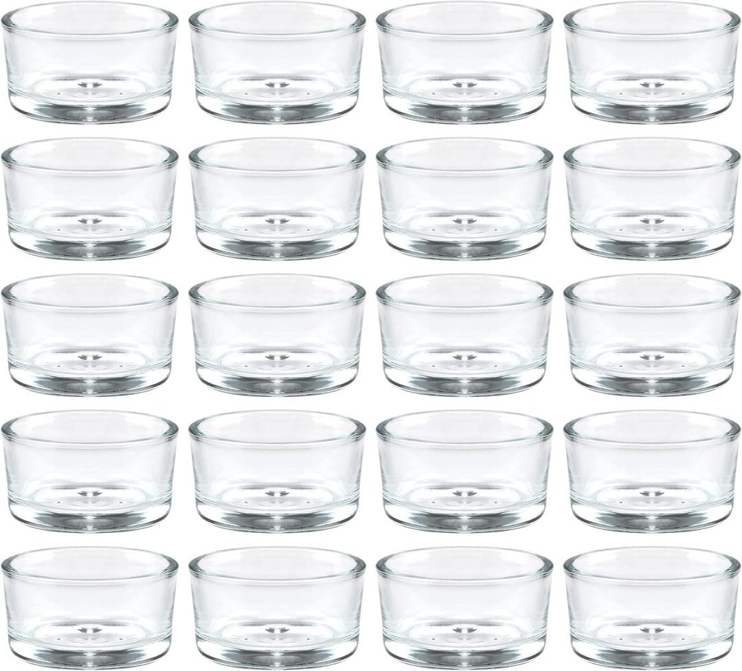 36 Pack Clear Glass Tealight Candle Holders, 1.8 Inch Wide x 1 Inch High, for 1.5" Tealights, Bulk for Wedding Centerpieces, Party, Dinner, Home Decor