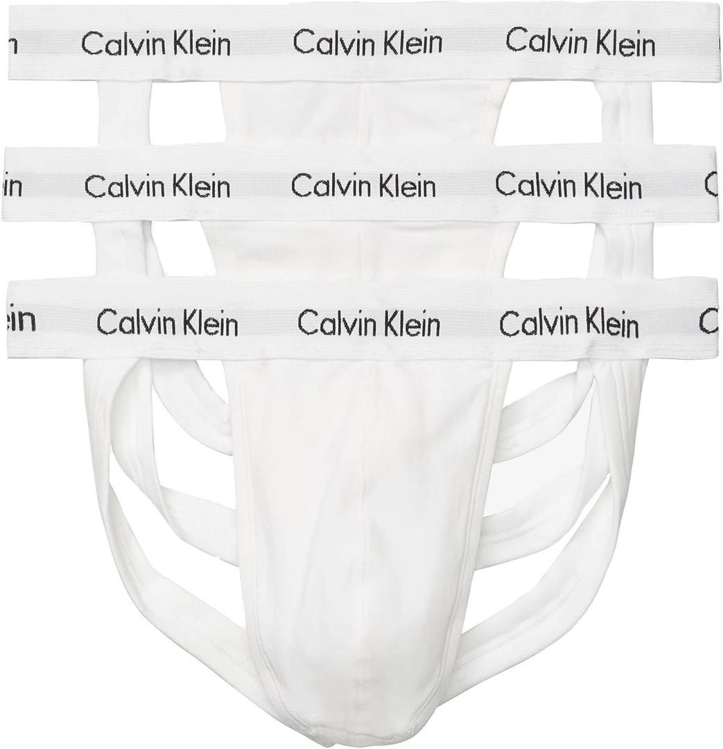Calvin Klein Men's Cotton Stretch 3-Pack Jock Strap (X-Large, 3 White)