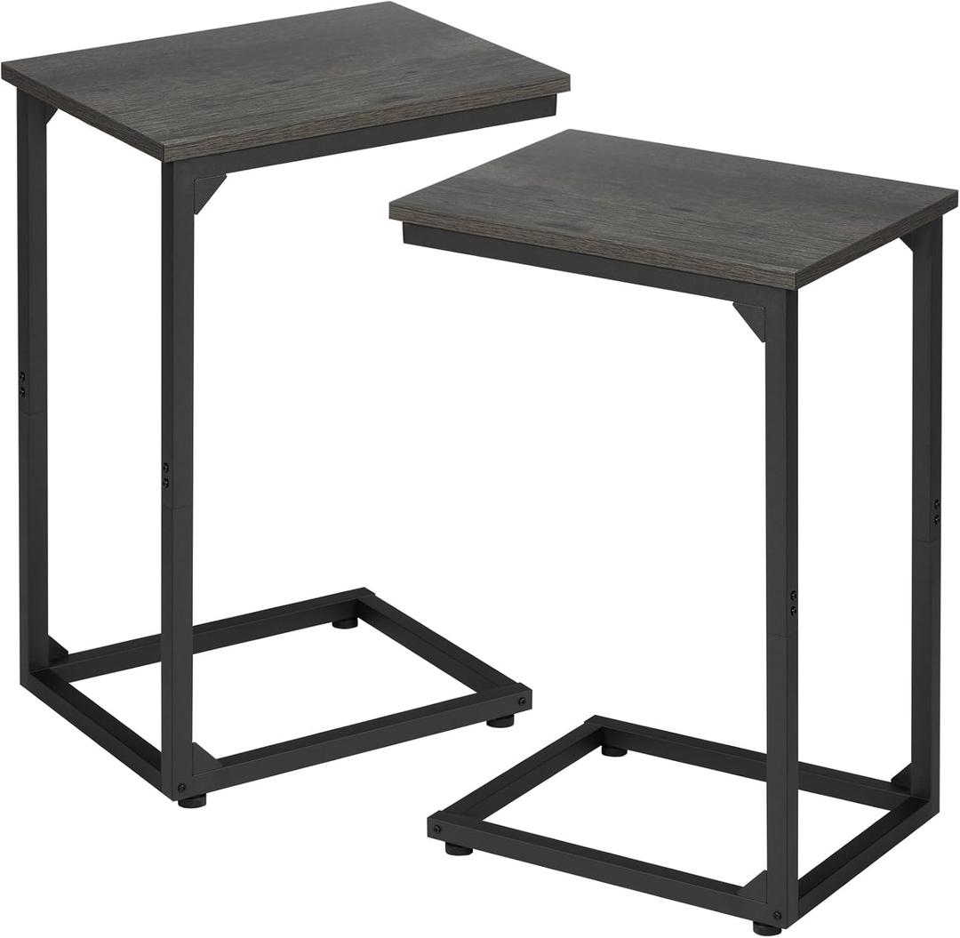 AMHANCIBLE C Shaped Side Table, End Tables Living Room Set of 2, Slide Under Couch Table for Sofa, TV Trays for Bedroom, Small Space, Dark Grey, HET02CDG