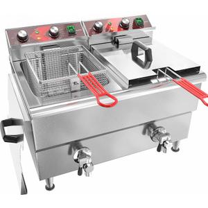EGGKITPO Commercial Fryer Stainless Steel Electric Deep Fryer with Oil Filtration and Timer 24L Large Capacity Dual Tank Fryer with Baskets and Lids Countertop Deep Fryer for Restaurant Use 120V 3500W