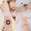 2 x KOREDA Boho Leather Bracelet for Samsung Galaxy Watch 7/6/5/4/FE Band 40mm 44mm/Watch 6 Classic 43mm 47mm/Watch 5 Pro 45mm/Watch 4 Classic/Active 2 Bands Women, 20mm Handmade Multilayer Wrap Jewelry Bands (Rose Gold-Heart Bracelets)