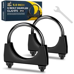 XIEKRAB 2Pcs Heavy-Duty 5.0 Inch Exhaust Clamps—Rust Proof Black Finish, Saddle-Style U-Bolt Clamps for Secure Pipe Connections