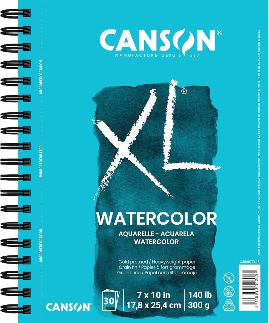 Canson XL Series Watercolor Paper, Wirebound Pad, 7x10 inches, 30 Sheets (140lb/300g) - Artist Paper for Adults and Students - Watercolors, Mixed Media, Markers and Art Journaling (7x10)