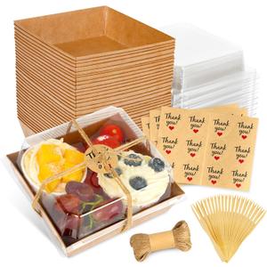 20Pcs Small Charcuterie Boxes with Clear Lids - Paper Mini Charcuterie Boxes To Go, Disposable Food Container with Lid, Dessert Boxes for Sandwich, Cookie, Sushi, Cake Slice, and Strawberries