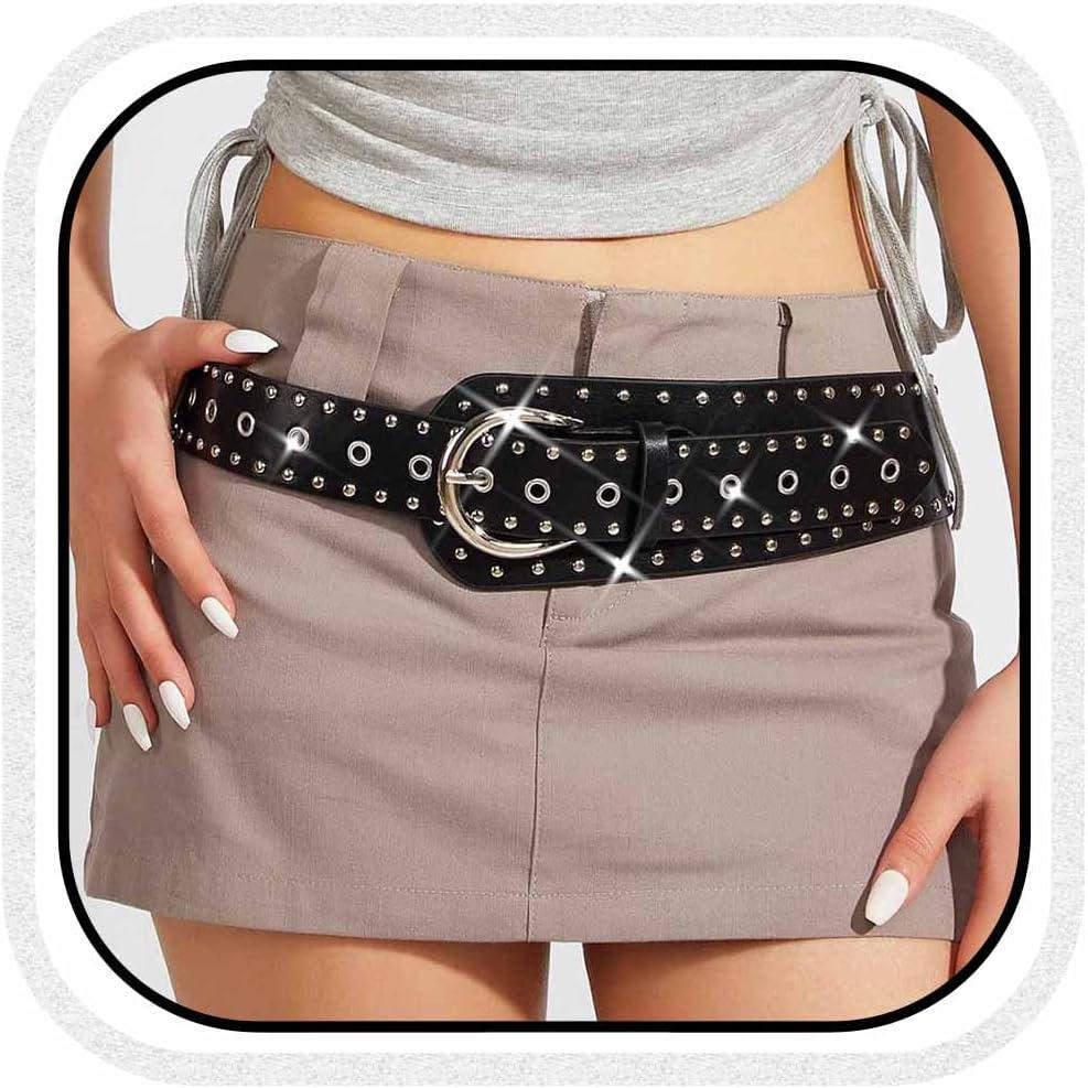 COSYDAYS Wide Waist Belt Black Punk Leather Belts Fashion for Women