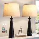 Seealle Modern Table Lamps Set of 2 - Touch Bedside Lamp for Nightstand with USB C+A,3-Way Dimmable Black Nightstand Lamps for Living Room Bedroom End Table with Beige Shade(Bulb Included)