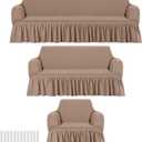 Fanfanwin 3 Pcs Sofa Slipcover Set for Couch Cushion Durable Washable High Elastic Stretchable Furniture Couch Covers with Skirt for Sofa Loveseat Arm Chair(Khaki, Seersucker) 12.4"D x 11.02"W x 7.48"H