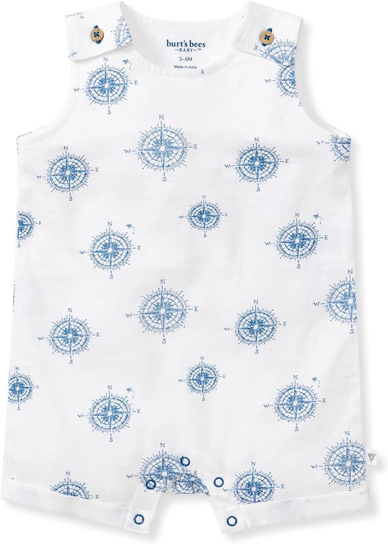 Burt's Bees Baby baby-boys Sleeveless Romper, 100% Organic Cotton, One-piece Outfit Boy Clothes for Sizes Newborn to 24 Months (White)