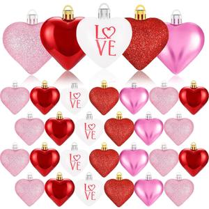 XmasExp Valentines Day Decor Heart Ornaments for Christmas Tree Decorations Set of 24 Pink Heart Shaped Bauble Perfect for Valentine's Day Wedding Anniversaries and Party Supplies (Red)