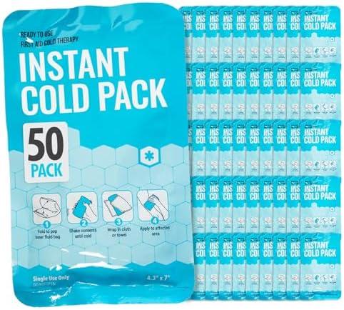 ICEWRAPS 4x7 Instant Cold Pack - Bulk Box of 50 | Cold Compress Instant Ice Pack for Emergency | Disposable Ice Packs for Injuries | Instant Breakable Ice Packs for First Aid and Sports