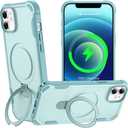 Designed for iPhone 12 & 12 Pro Case with Magnetic Stand [Military Drop Protection][Compatible with Magnet] Shockproof 12 & 12 Pro Phone Case with Ring Holder, Green