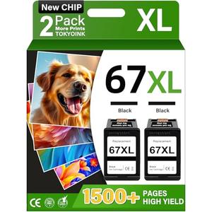 TOKYOINK 67XL Black Ink Cartridge Replacement for HP 67 Ink XL HP67 HP67XL (Black,2 Pack) Compatible for DeskJet 2855e 2827e 2800e 4255e 2755e 2700e 2852e 2700 4155e 2734e Envy 6000 6055e 6400 Printer