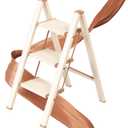 GameGem 3 Step Ladder, Folding Step Stool with Wider Pedal, Anti-Slip Feet & Non Slip Stripes, Aluminum Sturdy Material, 300Lbs Capacity, Elegant Look of Cream Chocolate Better Matches Your Home