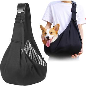 Dog Carrier Sling - Reversible Puppy Carrier Purse with Storage Pocket, Hand-Free Dog Sling Carrier for Carry Small Dogs and Cats, Travel Safety Harness, Dog and Cat Harness
