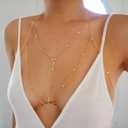 14K Gold Plated Body Chains for Women, Sexy Layered Belly Waist Chain Crossover Bikini Bra Chain, Summer Beach Rhinestone Body Jewelry