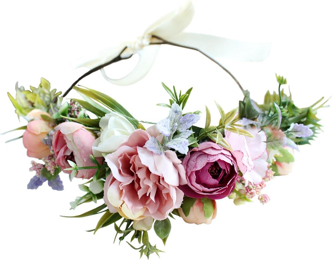 Vivivalue Floral Crown Women Flower Headband Floral Headpiece Halo Wedding Party Festival Photos (22)