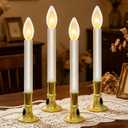 4 Pack Window Candles with Timer 6-18h, 9" Flameless Candle with Warm White C26 7W Bulbs, Plug-in Corded Lights for Christmas Indoor Party Mantels Table Birthday Valentine's Day Home Decor, Gold