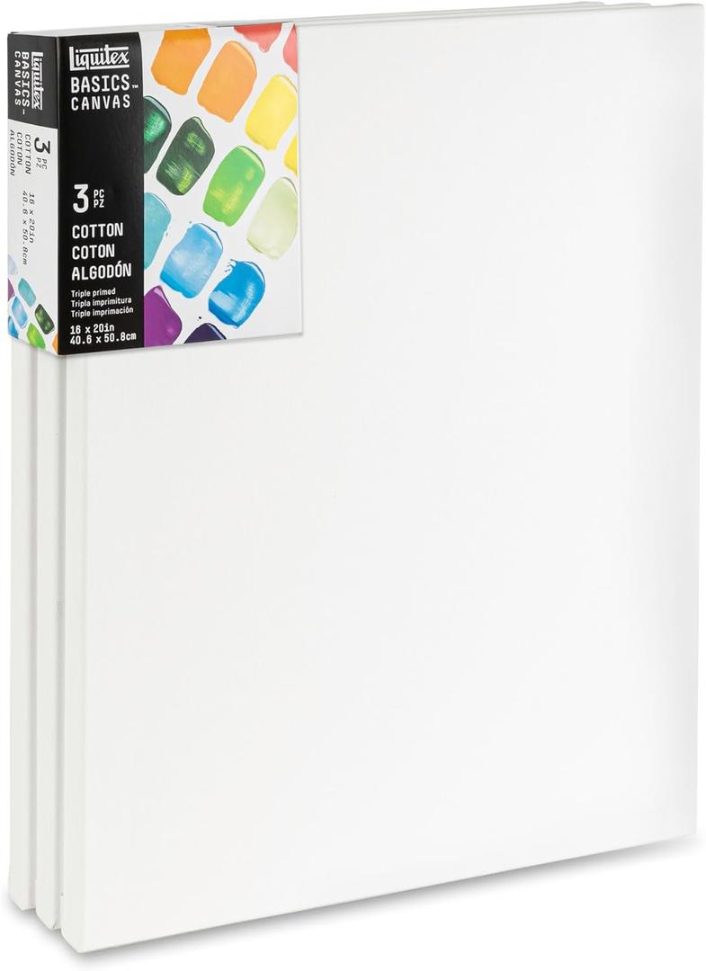 Liquitex BASICS Canvas, 3 pack, 16" x 20", 16" x 20" merv 8