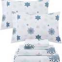 Viviland Christmas Holiday 100% Cotton Sheets Queen, Crisp Cooling Percale Snowflake Sheets, Soft Cozy Winter Bedding