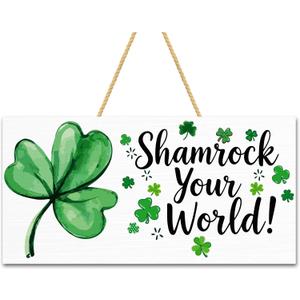 4 x OHOME St Patricks Day Decorations - Hanging Wooden Sign for Wall Home Door Birthday | Shamrock Decorations Wood Wreaths Irish St Patty's Day Accessories Party Favors - St. Patrick's Day Decor
