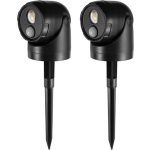 Large 2-in-1 LED Motion Sensor Outdoor Spotlight, IP44 Waterproof 450 LM Battery Operated Landscape Light,Flood Light, Adjustable Wall Light for Yard, Garden, House (2 Pack) (Black)