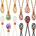 Hicarer 12 Pcs Crystal Cage Necklace Holder Cord Empty Pendant Stone Holder Replacement Hand-woven Necklace Cord with Adjustable Length(1.57'',Black, Ginger, Brown, Beige)