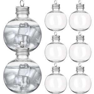 HOMSFOU 10pcs Christmas Ornament Drink Balls Clear Fillable Booze Balls for Cocktails, Plastic Shot Hanging Ornament for Candy Drinks Xmas Tree Party Home Bar Decoration (5oz/150mL, Silver)